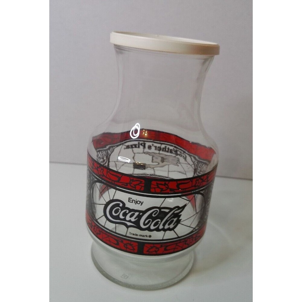 Vintage Godfather’s Pizza Coca-Cola 70s 80s Coke Carafe Glass Pitcher 9” Lid